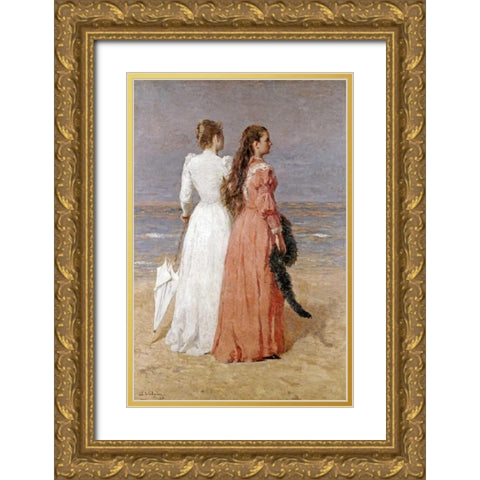 Elegant Women on a Beach Gold Ornate Wood Framed Art Print with Double Matting by Verheyden, Isidore