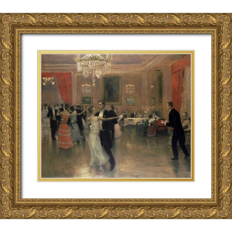 At The Ball Gold Ornate Wood Framed Art Print with Double Matting by Vezin, Frederick