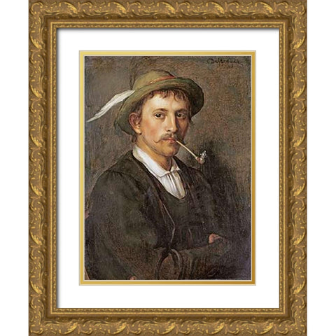 Bauernbursch Mit Pfeife Gold Ornate Wood Framed Art Print with Double Matting by Von Defregger, Franz