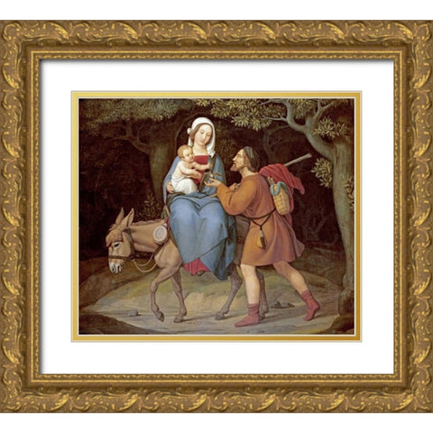 The Flight Into Egypt Gold Ornate Wood Framed Art Print with Double Matting by Von Hess, Heinrich Maria