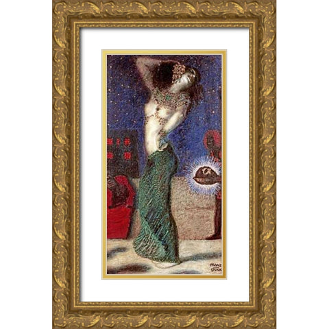 Dancing Salome Gold Ornate Wood Framed Art Print with Double Matting by Von Stuck, Franz
