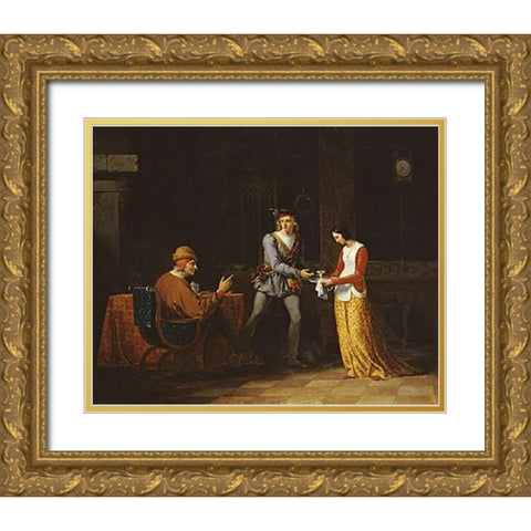 The Departing Highlander Gold Ornate Wood Framed Art Print with Double Matting by Wachsmith, Ferdinand
