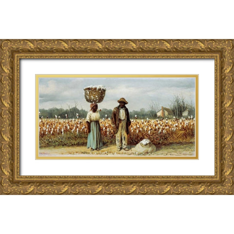 The Cotton Pickers Gold Ornate Wood Framed Art Print with Double Matting by Walker, William Aiken