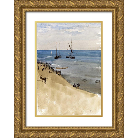 Green and Silver - The Bright Sea, Dieppe Gold Ornate Wood Framed Art Print with Double Matting by Whistler, James McNeill