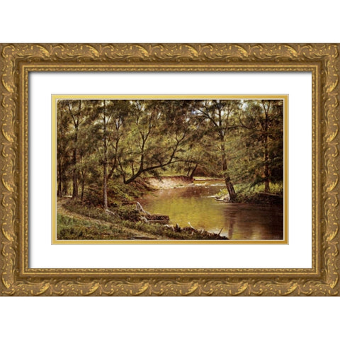 Woodland Interior Gold Ornate Wood Framed Art Print with Double Matting by Whittredge, Thomas Worthington