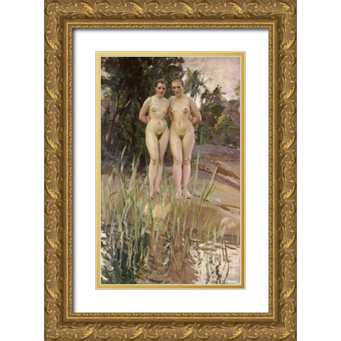 Two Friends Gold Ornate Wood Framed Art Print with Double Matting by Zorn, Anders Leonard