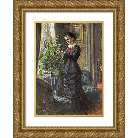 Portrait of Fru Lisen Samson Gold Ornate Wood Framed Art Print with Double Matting by Zorn, Anders Leonard