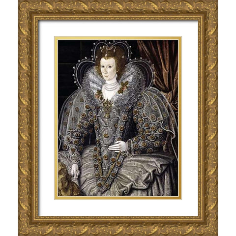 Queen Elizabeth of England Gold Ornate Wood Framed Art Print with Double Matting by 16th Century English School