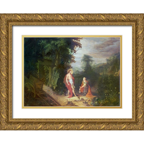 Noli Me Tangere Gold Ornate Wood Framed Art Print with Double Matting by Abraham, Govaerts