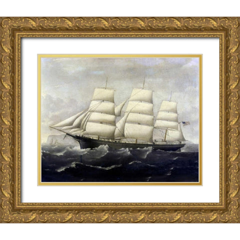 American Clippership Gold Ornate Wood Framed Art Print with Double Matting by Alaster, J.S.