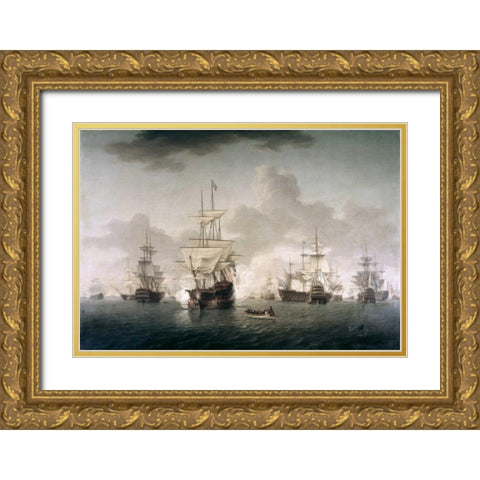 Admiral Lord Howe Joining His Flagship Gold Ornate Wood Framed Art Print with Double Matting by Anderson, William