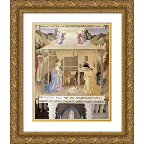 Nativity Gold Ornate Wood Framed Art Print with Double Matting by Angelico, Fra