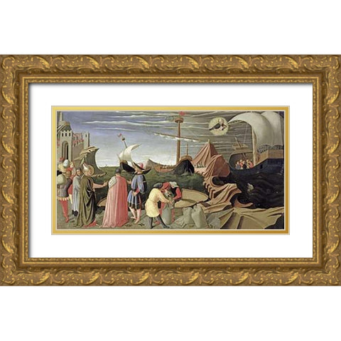 Predella Triptych Story of Saint Luke Gold Ornate Wood Framed Art Print with Double Matting by Angelico, Fra