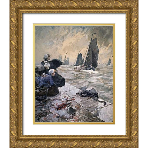 Fishermens Wives Gold Ornate Wood Framed Art Print with Double Matting by Von Bartels, Hans