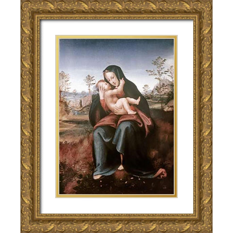 Madonna and Child Gold Ornate Wood Framed Art Print with Double Matting by Bartolommeo, Fra