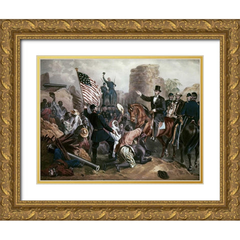 Lincoln In City Point, Virginia Gold Ornate Wood Framed Art Print with Double Matting by Bartsch, Gustav