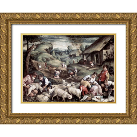 Summer Gold Ornate Wood Framed Art Print with Double Matting by Bassano, Francesco II