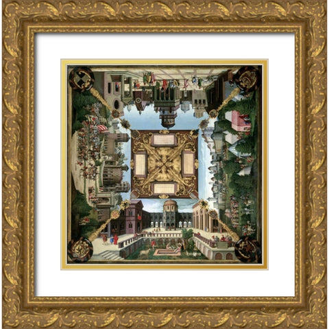 Story of David Gold Ornate Wood Framed Art Print with Double Matting by Beham, Hans Sebald