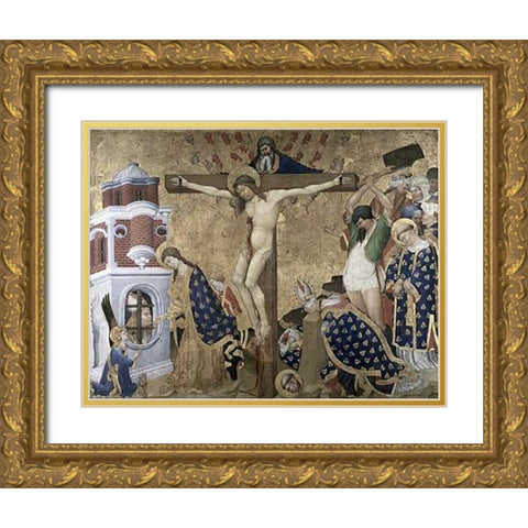 St. Denis Altarpiece Gold Ornate Wood Framed Art Print with Double Matting by Bellechose, Henri