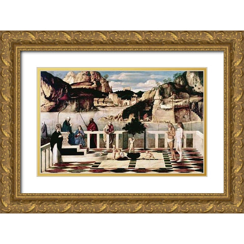 Allegory Gold Ornate Wood Framed Art Print with Double Matting by Bellini, Giovanni