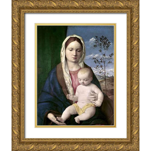 Madonna and Child #2 Gold Ornate Wood Framed Art Print with Double Matting by Bellini, Giovanni