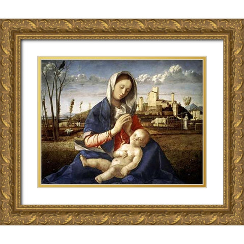 Madonna of The Meadow Gold Ornate Wood Framed Art Print with Double Matting by Bellini, Giovanni