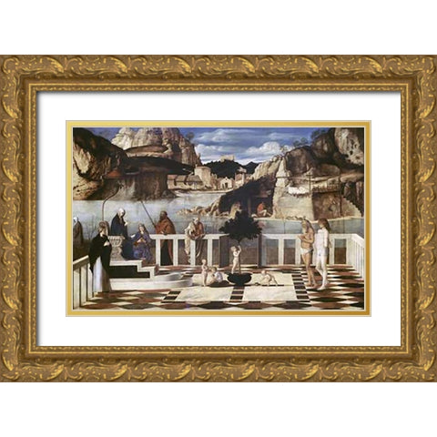 Sacred Allegory Gold Ornate Wood Framed Art Print with Double Matting by Bellini, Giovanni