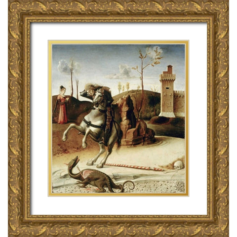 Saint George  from The Pala Pesaro Gold Ornate Wood Framed Art Print with Double Matting by Bellini, Giovanni