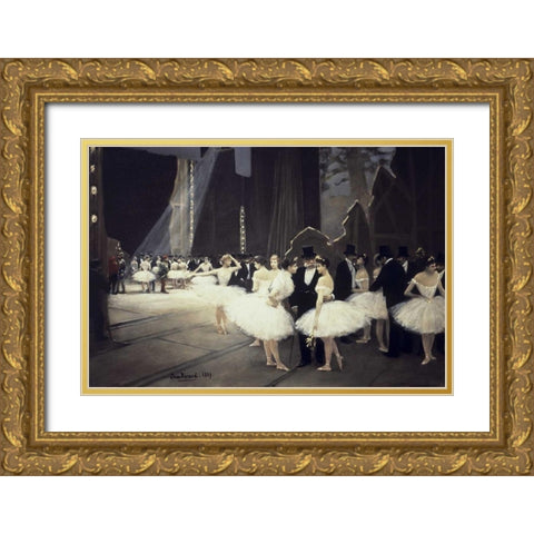Backstage at The Opera Gold Ornate Wood Framed Art Print with Double Matting by Beraud, Jean