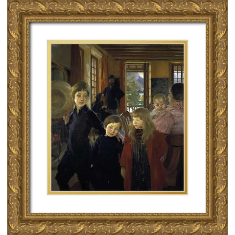 A Family or the Artists Family Gold Ornate Wood Framed Art Print with Double Matting by Besnard, Albert