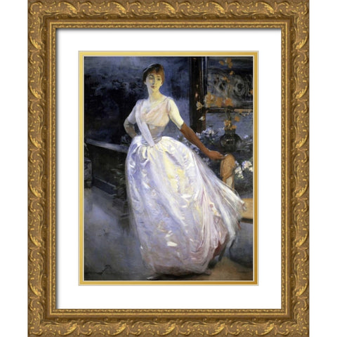 Madame Roger Jourdain Gold Ornate Wood Framed Art Print with Double Matting by Besnard, Albert