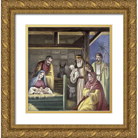 Adoration of The Shepherds Gold Ornate Wood Framed Art Print with Double Matting by Bianchini, Vittorio
