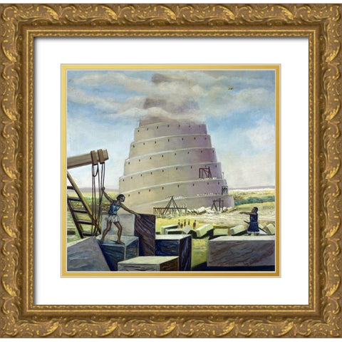 Building The Tower of Babel Gold Ornate Wood Framed Art Print with Double Matting by Bianchini, Vittorio