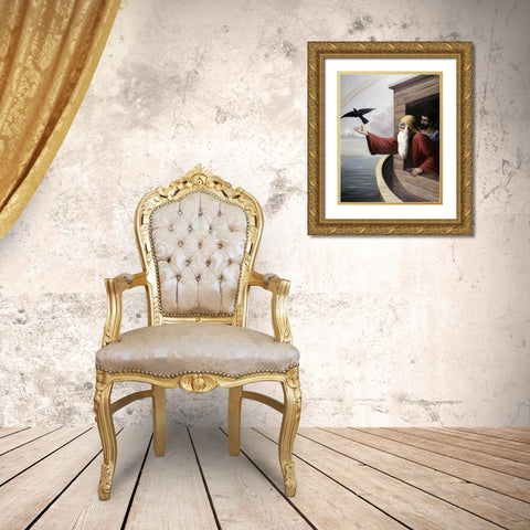 Noah Releasing The Raven Gold Ornate Wood Framed Art Print with Double Matting by Bianchini, Vittorio