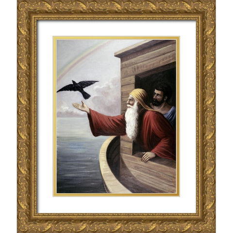 Noah Releasing The Raven Gold Ornate Wood Framed Art Print with Double Matting by Bianchini, Vittorio
