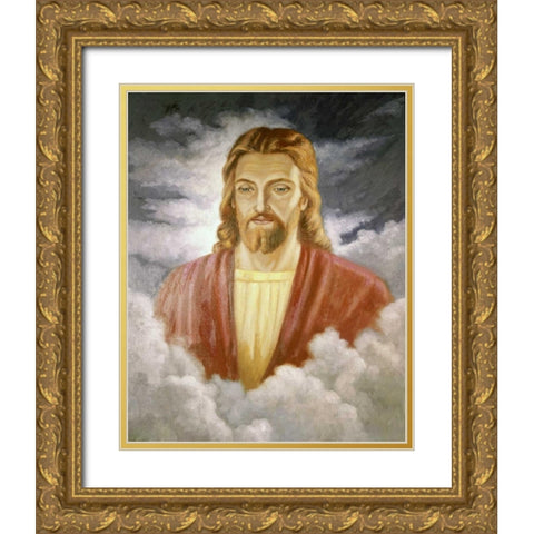 Portrait of Jesus Gold Ornate Wood Framed Art Print with Double Matting by Bianchini, Vittorio