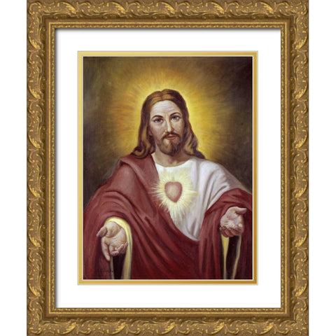Sacred Heart of Jesus Gold Ornate Wood Framed Art Print with Double Matting by Bianchini, Vittorio