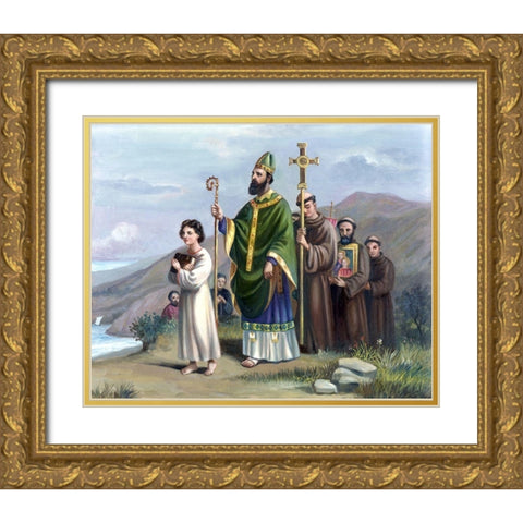 Saint Patrick Journeys To Tara Gold Ornate Wood Framed Art Print with Double Matting by Bianchini, Vittorio