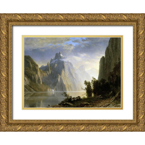 A Lake in the Sierra Nevada Gold Ornate Wood Framed Art Print with Double Matting by Bierstadt, Albert