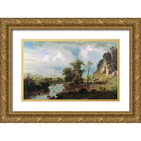 Platte River Gold Ornate Wood Framed Art Print with Double Matting by Bierstadt, Albert