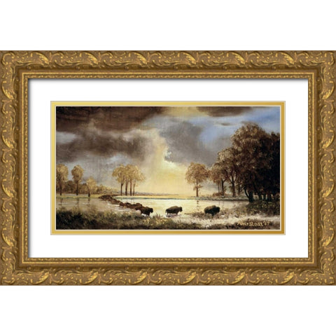 The Buffalo Trail, 1867 Gold Ornate Wood Framed Art Print with Double Matting by Bierstadt, Albert