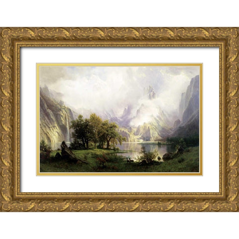 View of Rocky Mountains Gold Ornate Wood Framed Art Print with Double Matting by Bierstadt, Albert