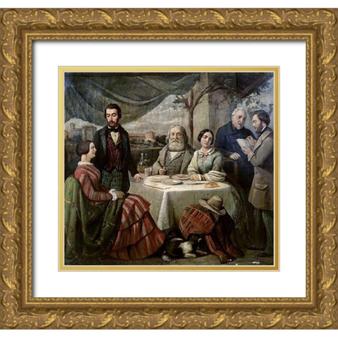 Meeting With Garibaldi Gold Ornate Wood Framed Art Print with Double Matting by Biscarra, Carlo-Felice