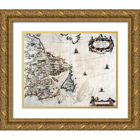 Extrema Americae From Grand Atlas Gold Ornate Wood Framed Art Print with Double Matting by Blaeu, Joan