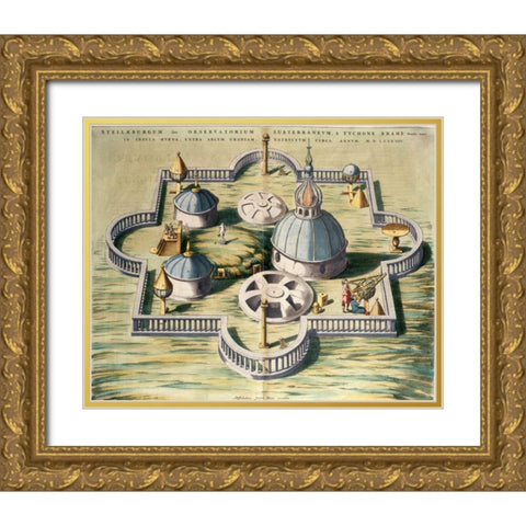 Stellebourg Observatory and Instruments Gold Ornate Wood Framed Art Print with Double Matting by Blaeu, Joan