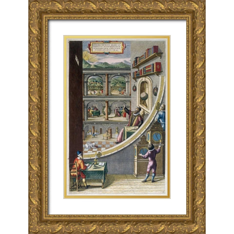 Tycho Brahe and Others With Astronomical Instruments Gold Ornate Wood Framed Art Print with Double Matting by Blaeu, Joan