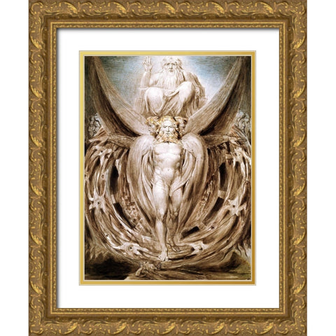 The Whirlwind : Ezekiels Vision Gold Ornate Wood Framed Art Print with Double Matting by Blake, William