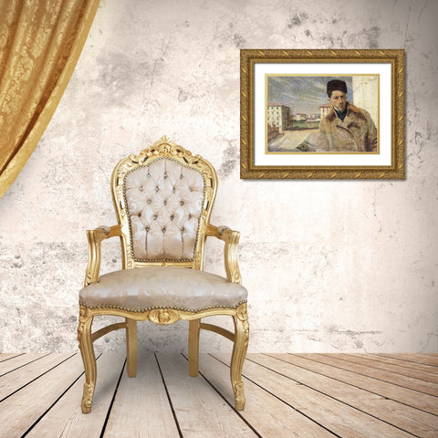 Self-Portrait Gold Ornate Wood Framed Art Print with Double Matting by Boccioni, Umberto