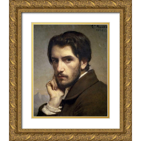 Self-Portrait Gold Ornate Wood Framed Art Print with Double Matting by Bonnat, Leon