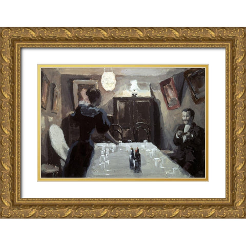 Expecting Visitors Gold Ornate Wood Framed Art Print with Double Matting by Borisov-Musatov, Viktor E.